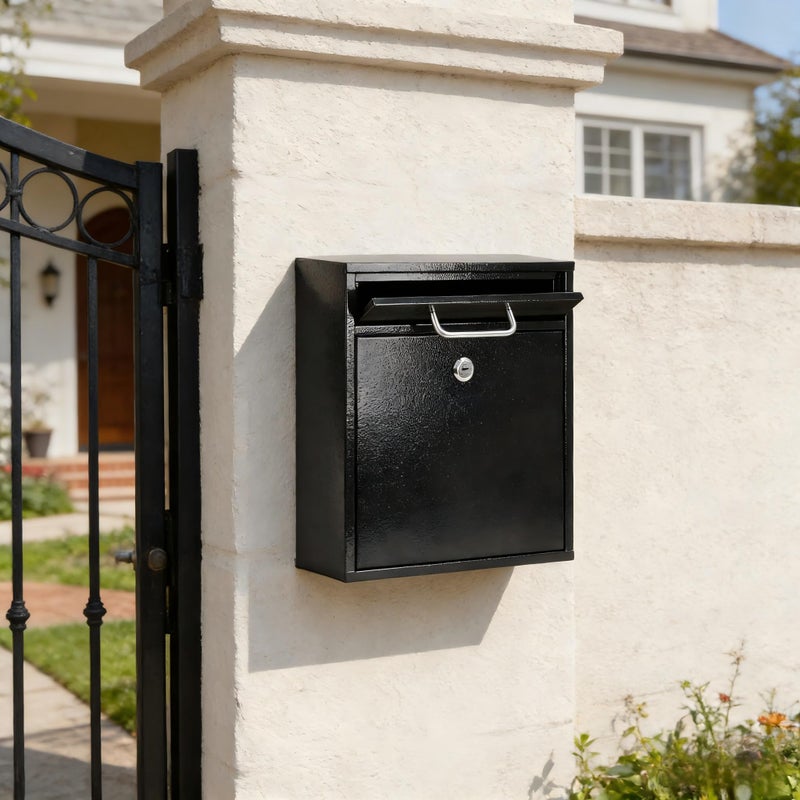 KYODOLED Steel Key Lock Mail Boxes for Outside, Locking Wall Mount Mailbox, Security Key Drop Box for Home, Office or Commercial, 12H x 10.5L x 4.6W Inches, Black Large - Image 2